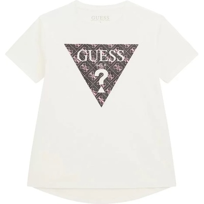 GUESS Бяла тениска с къс ръкав за момиче с контрастно лого Guess