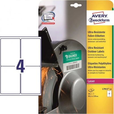 Avery-Zweckform L7915-10 99.1 x 139 mm polyethilenová fólie biela 40 ks trvalé Fóliové etikety laser, kópie; L7915-10