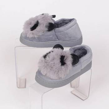 Image 1 of Детски плюшени пантофи в сиво с пухкаво мече
