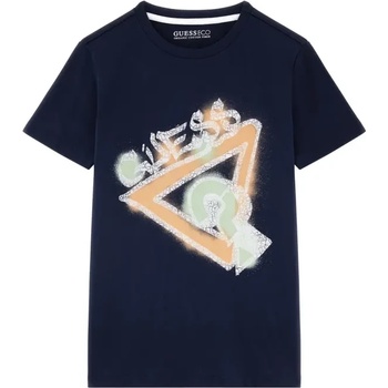 Image 1 of GUESS Тъмно синя тениска за момче с интересно лого в оранжево и надпис Guess