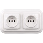 Elhard - Двойна керамична ретро розетка за дома с рамка, 230V, бяла (EF0016A)