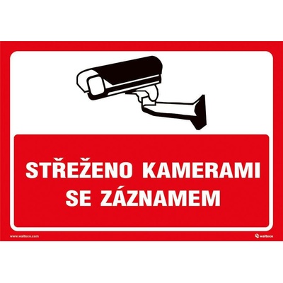 Walteco Střeženo kamerami se záznamem (červená), 297x210mm, formát A4, plastová tabulka Množství: 1 ks , 20040