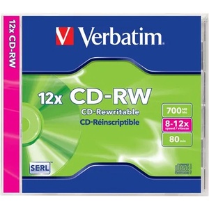 Verbatim CD-RW диск, презаписваем, SERL, 700MB, 8-12x, 1 диск, стандартен калъф, VERBATIM 43148 (43148)