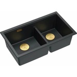 Quadron Вградена композитна мивка Quadron Logan 120, въглеродно черно - златно, 76x45 см (HQL7645U7_PVDG1_I) Мивка за вграждане