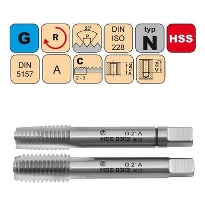NÁSTROJE CZ Sadový závitník G2" I+III SADA A HSS DIN 5157 - 0302 - CZZ0302-G2"-SD-A
