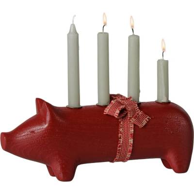 Dřevěný svícen prasátko Pig Red Medium Maileg
