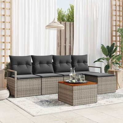 vidaXL Градински Софа Комплект със съхранение 6 pcs Сив полиратан (3356361)