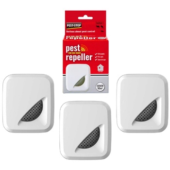Pest-Stop - Англия КОМПЛЕКТ 3 бр. Ултразвуков електронен апарат "Pest Stop 90" за прогонване на мишки, плъхове, хлебарки и мравки за 3 помещения х 90 кв. м (5014-3-10)
