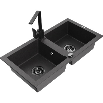 Mexen Mario гранитна кухненска мивка с 2 отделения с кухненски смесител Rita, (6504-76-670300-70-B)