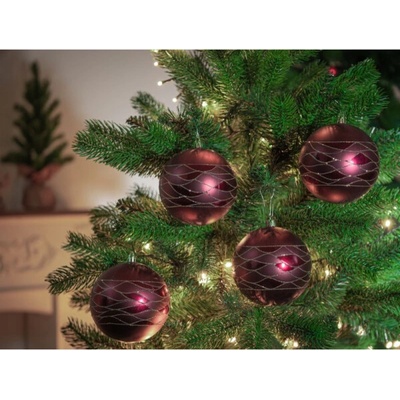 MagicHome Vánoční koule, 4 ks, vínová, matná, s ozdobou, na vánoční stromek, 10 cm