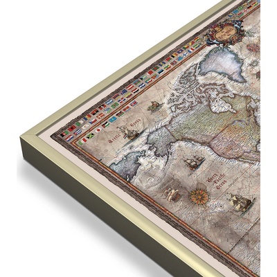 RayWorld Svět - nástěnná mapa Ray World Retro 136 x 92 cm Varianta: mapa v hliníkovém rámu, Provedení: zlatý matný rám