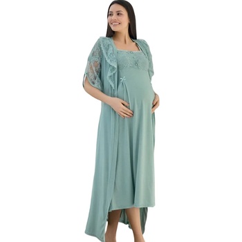 Image 1 of Комплект за бременни в пастелен тюркоаз с дантела