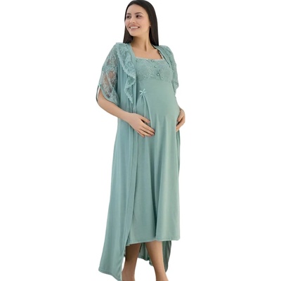 Комплект за бременни в пастелен тюркоаз с дантела