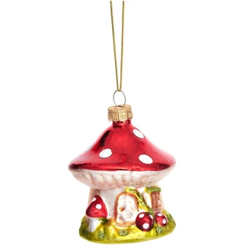 Sass & Belle Стъклена ръчно изработена коледна украса ø 6 cm Mushroom House - Sass & Belle (LINXM286)