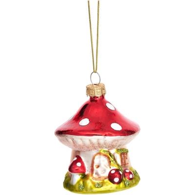 Sass & Belle Стъклена ръчно изработена коледна украса ø 6 cm Mushroom House - Sass & Belle (LINXM286)