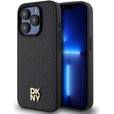 DKNY Repeat Pattern Stack Logo MagSafe Leather Hard Case - дизайнерски кожен кейс с MagSafe за iPhone 14 Pro (черен)