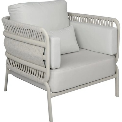 Mindo Nízké křeslo Mindo 106, 90,5x90x78,5 cm, rám lakovaný hliník Light Grey, lankový výplet barva White Beige, venkovní látka barva Silver Grey