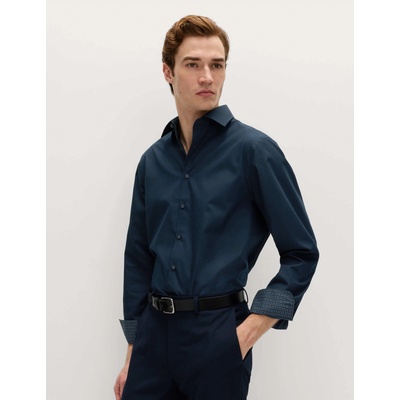 Marks & Spencer Риза класически крой с памучна смес с безгладко покритие Marks & Spencer морско синьо Marks & Spencer | Sin | МЪЖЕ | 15.5