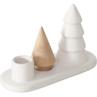 Boltze Home Svícen na jednu svíčku NEVIA, vánoční stromky z kamene a porcelánu, bílá bílá