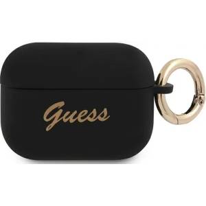 Guess GUAPSSSK калъф за AirPods Pro, черен, силикон Vintage Script (GUAPSSSK)