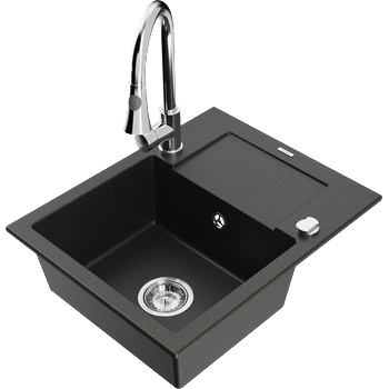 Mexen Enzo гранитна мивка с 1 камера с отцедник и кухненски смесител Elia, черно/златен металик - 6506-75-670101-00 (6506-75-670101-00)