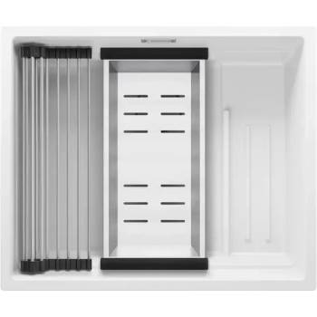 Твоят Стил Бяла гранитна мивка за вграждане под плот Прага 60 Level 560 x 470 мм