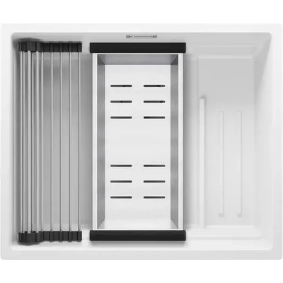 Твоят Стил Бяла гранитна мивка за вграждане под плот Прага 60 Level 560 x 470 мм