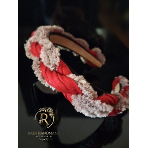 Radi handmade Диадема с тъмно червено трико и пух (1035)