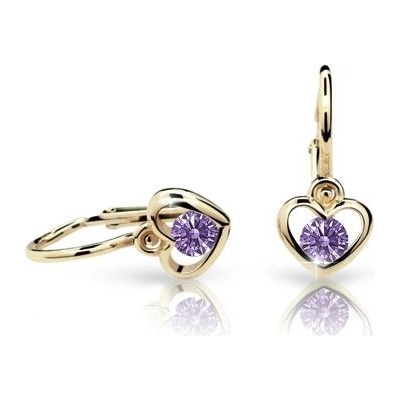 Danfil dětská srdíčka C1943 ze žlutého zlata s kamínkem Amethyst zapínání brizura