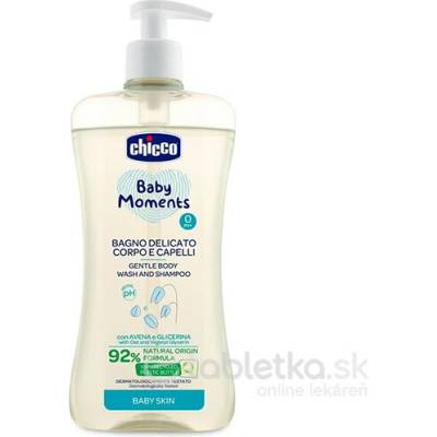 Chicco detský jemný šampón na telo a vlasy s dávkovačom Baby Moments 500 ml