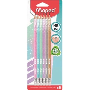 Maped Графитен молив с гума, HB, триъгълен, MAPED "BlackPeps Glitter Deco", смесени пастелни цветове 851803 (851803)