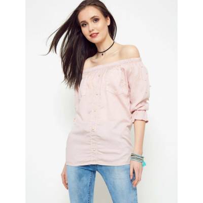 Yups Blouse with pearls revealing shoulders light pink biela