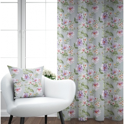 Ervi bavlněný závěs - Magnolia a lilia na šedém