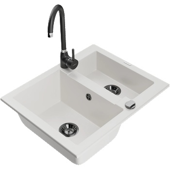 Mexen Carlos гранитна мивка с 1, 5 камери с кухненски смесител Telma, бял - 6518-20-670200-70 (6518-20-670200-70)