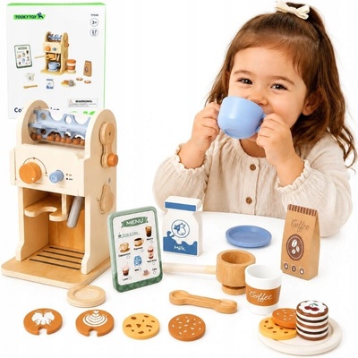 TOOKY TOY Dřevěný kávovar Příslušenství do kuchyně Hra na baristu