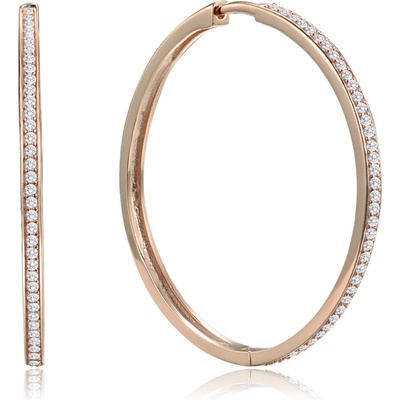 MINET 1372 Rose gold stříbrné náušnice hranaté kruhy 4 cm s bílými zirkony