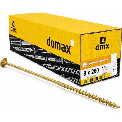 Konštrukčný vrut do dreva 8 × 260 mm, tanierová hlava TX40 – Domax CT