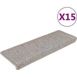 vidaXL Самозалепващи стелки за стълби вид сизал 15бр 65x21x4см сребро