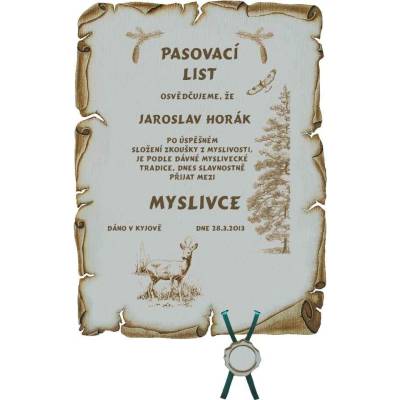 Dřevo Novák Pasovací list myslivec č.735 pergamen z překližky