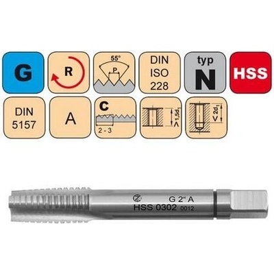 NÁSTROJE CZ Sadový závitník G1 1/4" I A HSS DIN 5157 - 0302 - CZZ0302-G1-1/4"-I-A