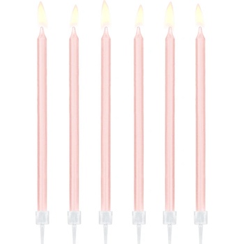PartyDeco Dlouhé svíčky na dort SVĚTLE RŮŽOVÉ 14 cm