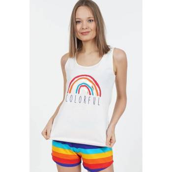 Image 1 of Лятна пижама в бяло с дъга и цветно райе
