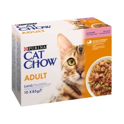 PURINA Cat Chow Krmivo pro dospělé kočky s lososem a zelenými fazolkami v želé 10x85 g