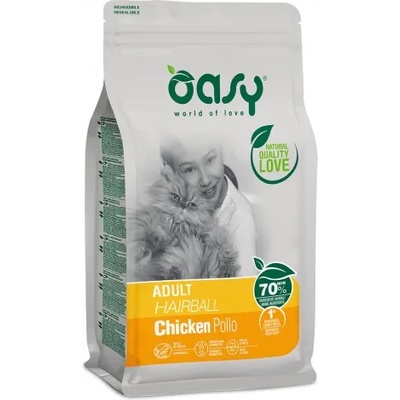 Oasy Cat Adult Hairball - пълноценна храна за пораснали котки над 12 месеца, от всички породи, срещу космени топки, с пилешко месо, БЕЗ ЗЪРНО, 1, 5 кг - Италия