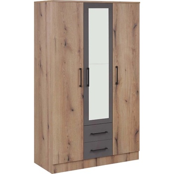 Matis Гардероб iva 3k2f с огледало дъб артизан / сиво