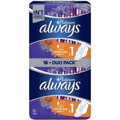 Always Дамски превръзки с крилца Always Platinum - Normal Duo, 16 броя