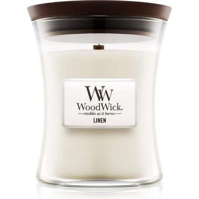 WoodWick Linen ароматна свещ с дървен фитил 275 гр