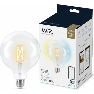 Philips WiZ WiZ 8718699786717 LED žiarovka Filament Philips E27, 6,7W, 806lm, 2700-6500K, G120, priehľadná