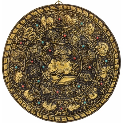 Sanu Babu Garuda, astamangala, mosazná plastika na zeď, průměr 38cm