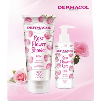 Dermacol Rose Flower - Růže opojný sprchový krém 200 ml + hydratační krém na ruce 150 ml, kosmetická sada pro ženy